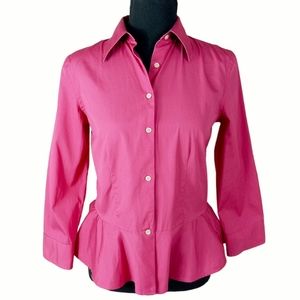 EUC Lauren Ralph Lauren Bright Barbie Pink Peplum Cotton  Shirt Women's 2